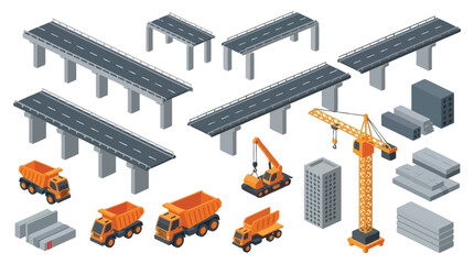 Isometric road construction set with vehicles and infrastructure © Anjumanara Rakhi