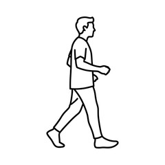 Fototapeta premium Man walking casually in a relaxed pose, wearing a t-shirt and pants, simple line art illustration