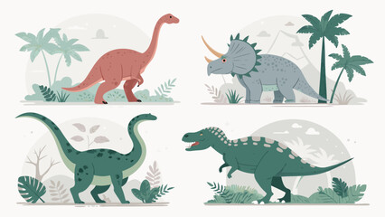 Dinosaurs in various poses and colors. © PixelVector Lab