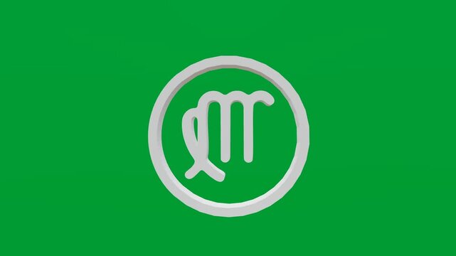 Virgo zodiac sign in circle frame rotating 3D image on chroma key green screen background