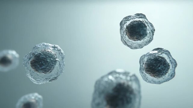 Microscopic biological cells float in a fluid, highlighting the intricate structure of organisms and pathogens for medical, scientific, and healthcare advancement