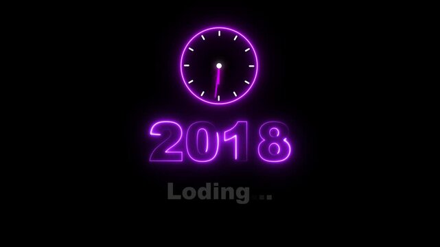 New year 2018 loading animation. Neon new year text animation. New year timer clock icon animation.