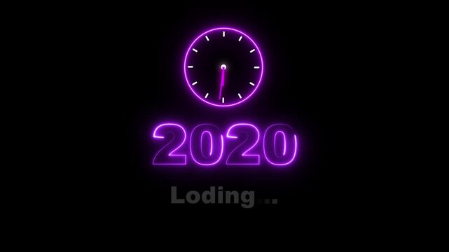 New year 2020 loading animation. Neon new year text animation. New year timer clock icon animation.