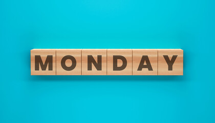 Wooden Cubes Spelling Monday: A simple yet striking image featuring wooden blocks arranged to spell Monday, set against a vibrant background. © Grid Byte Studio