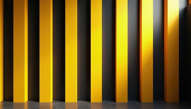 Abstract yellow and black vertical stripes create modern graphic pattern. Clean geometric shapes form textured background. Bold color contrast suggests energy and design.