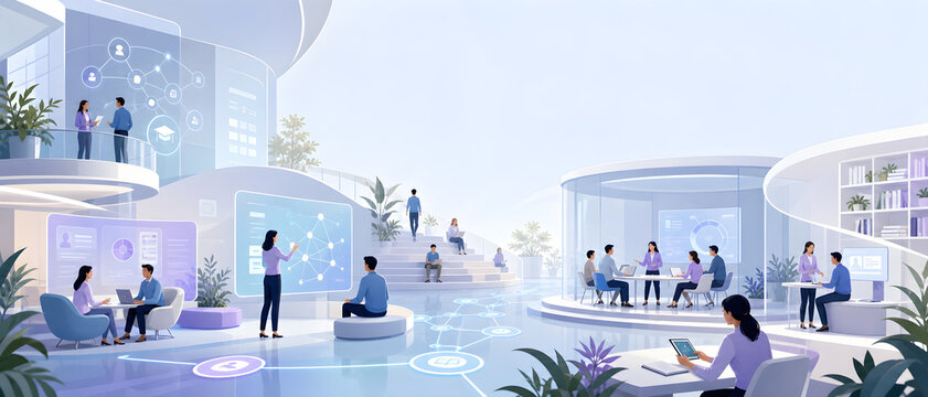 Digital Learning Ecosystem &ndash; Collaborative Education Hub with Connected Students, Knowledge Network and Hybrid Study Spaces