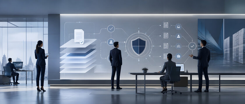 Compliance Workflow and Data Security Platform &ndash; Business Team Reviewing Digital Approval Process and Governance Controls