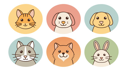 Obraz premium Cute cartoon animal faces smiling.