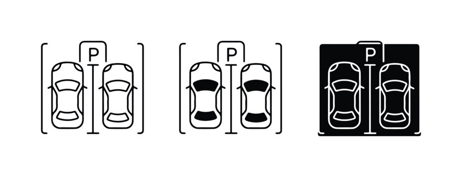 Parking Lot Icons, Parallel Parking Symbols, Car Space Indicators, Vector Graphics for Transportation and Urban Planning