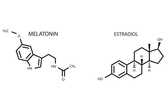 Melatonin Estradiol Hormone Chemical Molecular Structure Formula Vector Medical Science Education Illustration