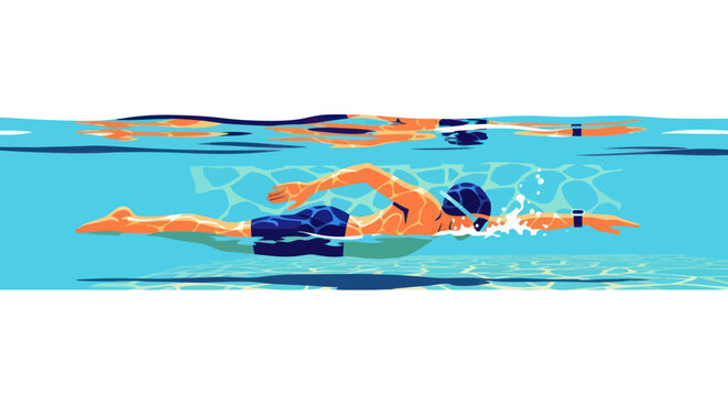 Swimmer performing freestyle stroke underwater in pool