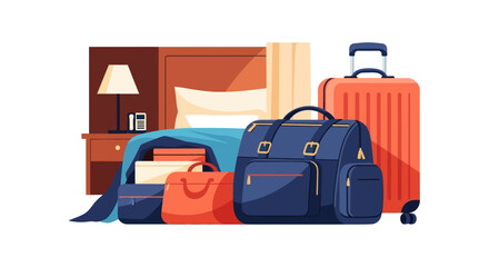 Fototapeta premium Travel Essentials in Hotel Room Vector Illustration