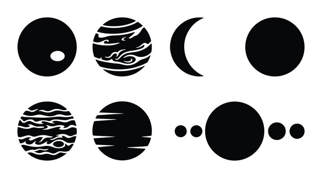 Cosmic Celestial Bodies Vector Icons, Solar System Planets and Moon Phases, Astronomical Space Graphics