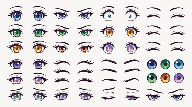Diverse collection of colorful anime eyes for character design projects
