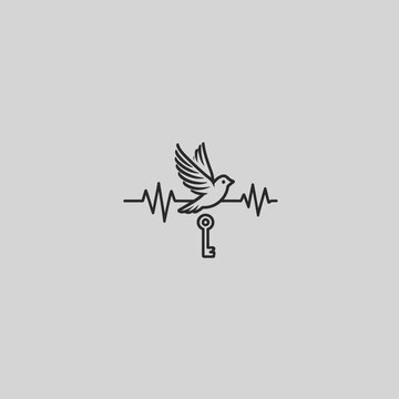 Sound wave morphing into a bird vector logo illustration