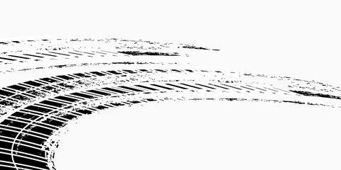 Tire treker background for rally, drift, motocross, offroad and other automotive and motorbike sports. Tire marks are black on a white background. vector © Andi