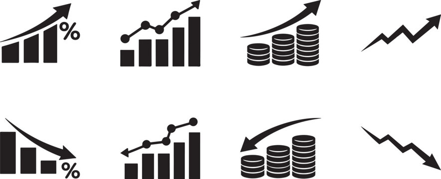Increase and decrease arrow silhouette vector icon, growth and decline chart symbol.