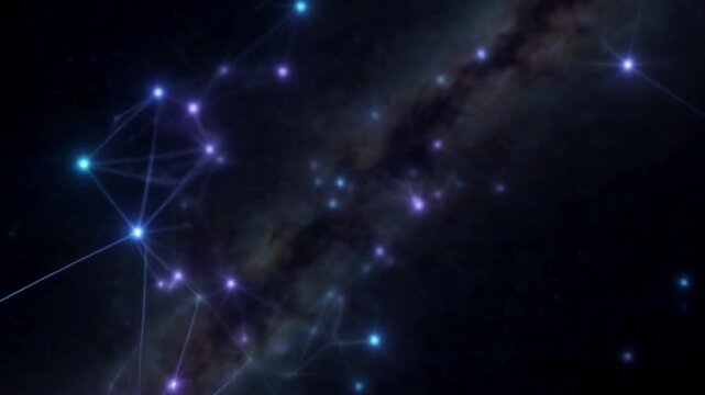 A stunning astronomical view of a galaxy with glowing stars and constellations in the dark universe from a distant viewpoint.