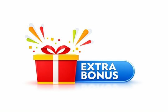 Colorful gift box with extra bonus celebration confetti explosion