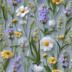 Fototapeta premium White embossed floral texture with delicate plants, decorative pattern, minimal design, elegant background. SEAMLESS PATTERN