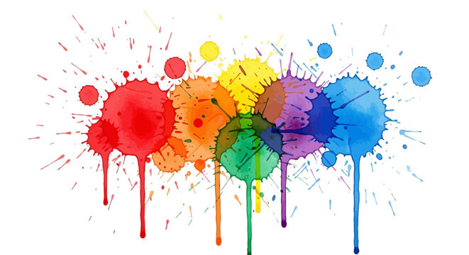 Colorful paint splatters, vibrant ink drops, rainbow splashes, creative background