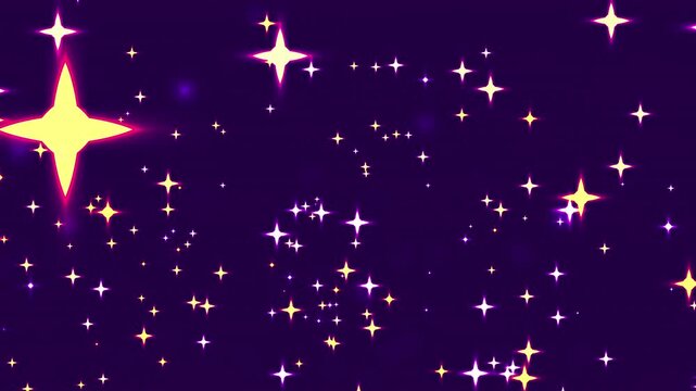 Magical purple starry background with sparkling glowing stars and dreamy motion. Perfect for fantasy themes, cosmic visuals, celebrations, and animated digital backdrops