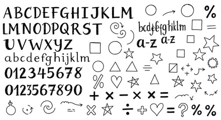 Vector alphabet, symbols, and icons set, black and white graphics, typography elements, web design shapes © MSTLUCKY