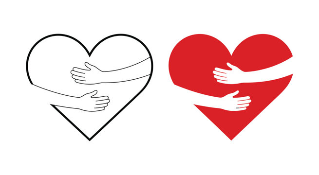 Heart with Arms Hugging icon vector illustration for love passion romance symbol, affectionate hug clipart and emotional caring design collection.