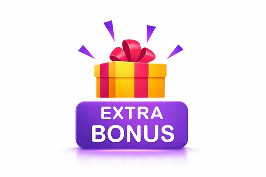 Colorful gift box with bonus label and celebration stars illustration