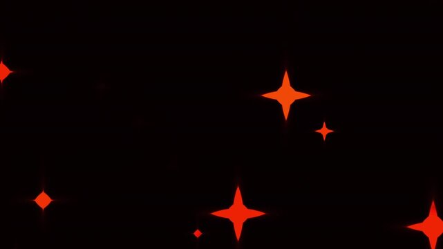 Abstract starry animation featuring bright orange glowing stars on a deep black background. Ideal for magical scenes, space visuals, and creative motion graphics