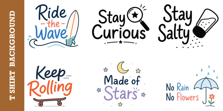 Set of cute vector typography designs for t shirts featuring quotes and inspirational graphics.