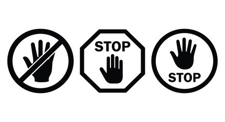 Obraz premium Stop hand sign icons with prohibition symbol silhouette