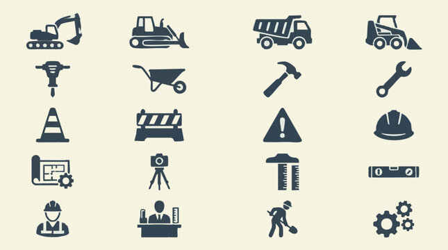 Collection of Construction, Engineering, and Building Industry Icons