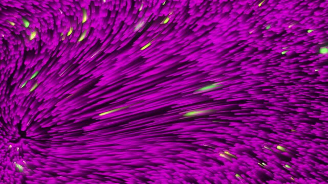Abstract neon particle tunnel with fast purple energy streaks and glowing motion flow on a dark background. Futuristic animation ideal for technology, gaming, sci fi, and digital visuals.