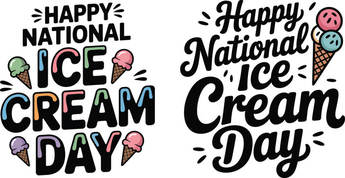 National ice cream day typography vector set, ice cream hand drawn lettering design for print sticker branding and apparel