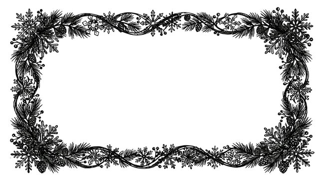 Decorative black floral frame border for invitations and designs