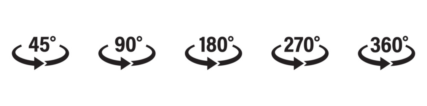 Basic angle rotation icon set. 360 degree view symbols. Turn and orientation signs for user interface. Flat vector illustration. Vector Graphic. EPS 10