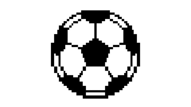 Pixelated soccer ball illustration with classic black and white pattern