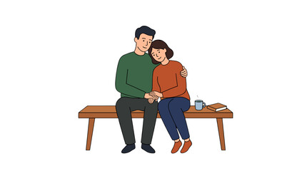 Fototapeta premium Couple sitting on bench holding hands and sharing a moment together