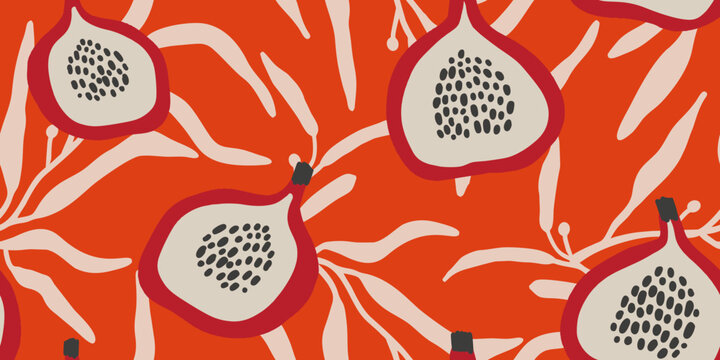 Fig Fruit and Leaf Seamless Pattern