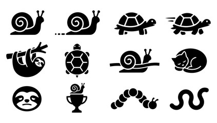 Slow Movement Animals and Nature Black Silhouette Icon Set © Mediasegment
