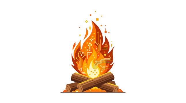 Campfire with flames and logs