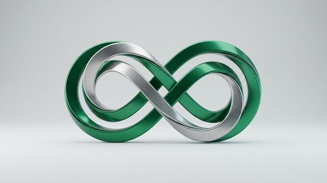 Infinite Loop Symbol, Abstract Art, Modern Studio, 3D Render, Minimalistic Environment, Close-Up View, Concept of Continuity