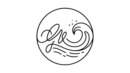 Obraz premium Minimalist black and white line art of a wave with swirling details
