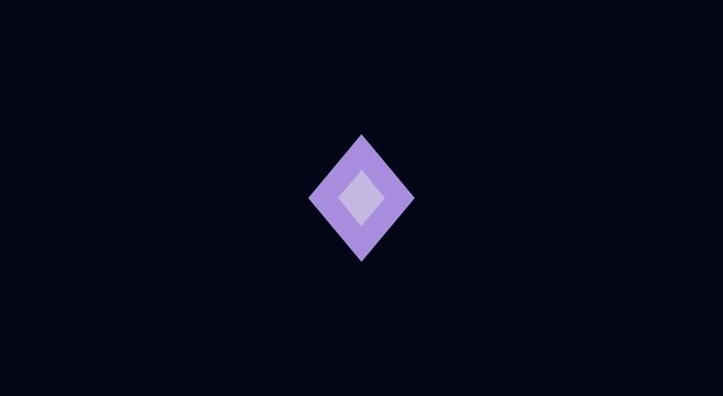 Minimalist rotating diamond shape motion on dark animation background