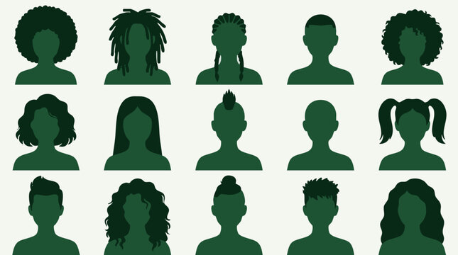 Diverse people silhouettes showcasing various hairstyles and hair types