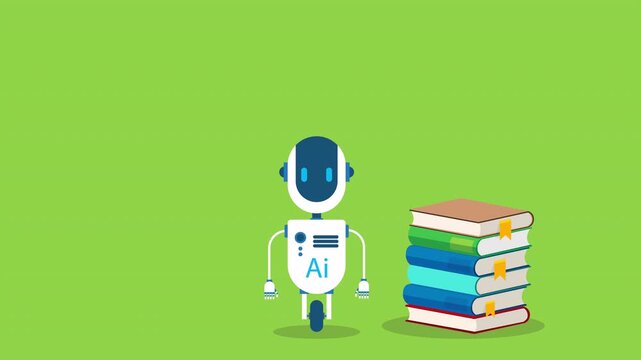 AI Education Robot Studying Books Artificial Intelligence Learning Animation