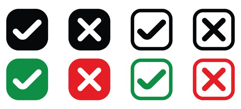 Modern rounded square check mark and cross icons for positive and negative selection options
