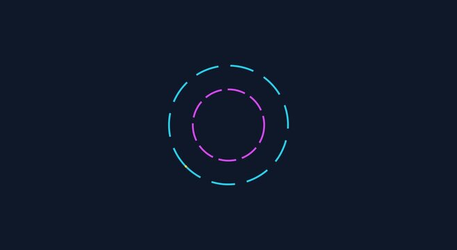 Neon circular loading animation with rotating dashed progress rings animation