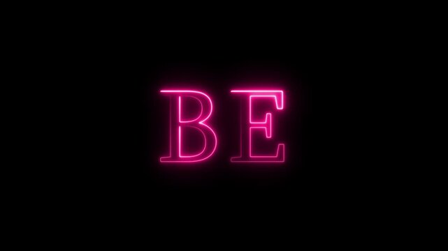 Animated pink neon be word text flickering on black background for digital displays and creative motion design